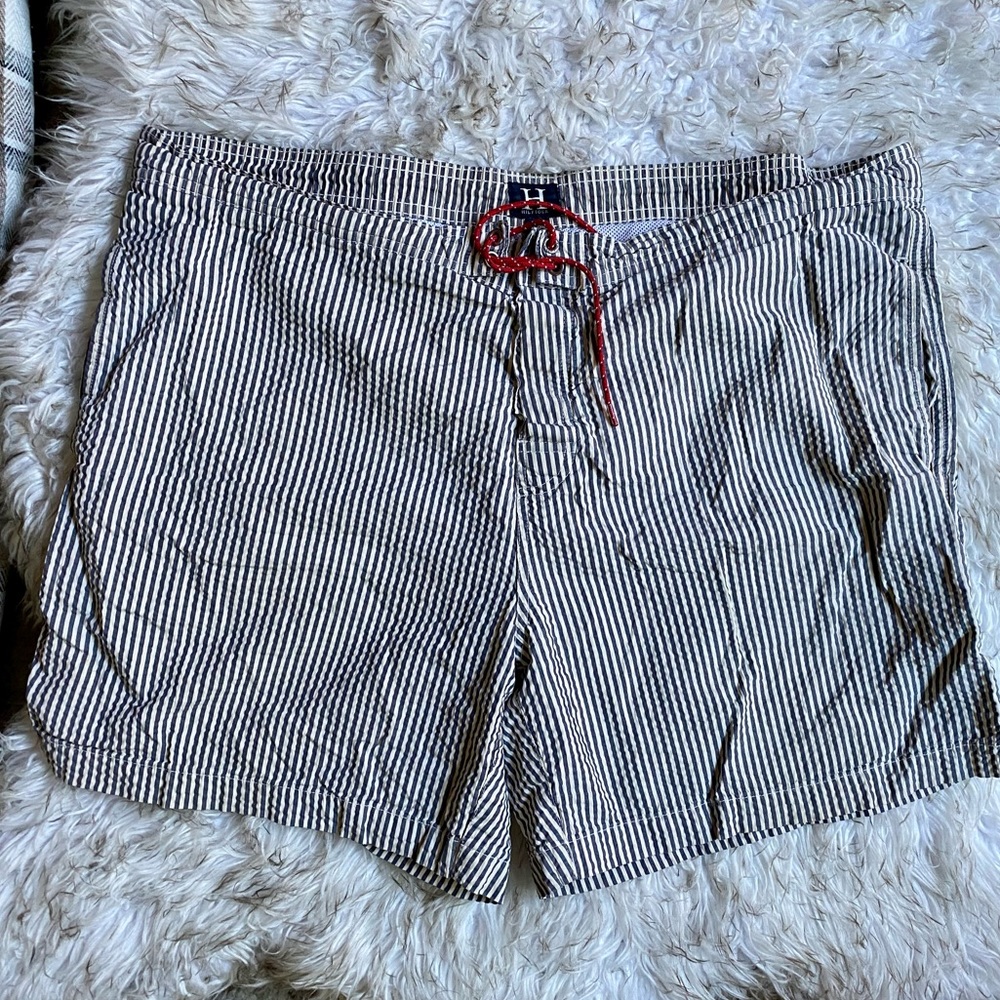 Hilfiger Blue and White Striped Swim Trunks / Shorts - Men size XL